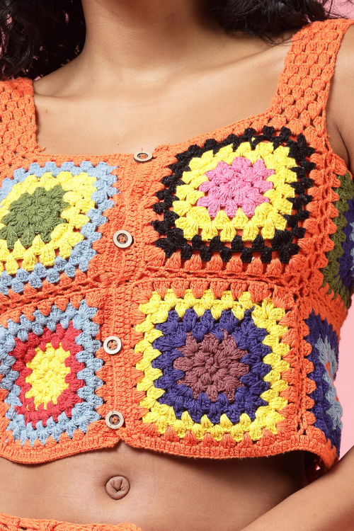 Ajoobaa "Strappy" Crochet Crop Top- Orange