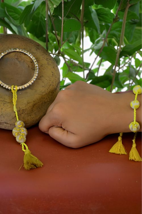 Antarang- Bhoomi (Brown) Bead Jumki Long Neck Piece,  100% Cotton. Hand Made By Divyang Rural Women.