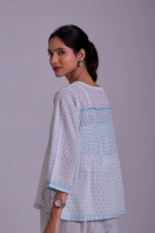 Rangsutra Suhani White Boxy Cotton Top With Applique