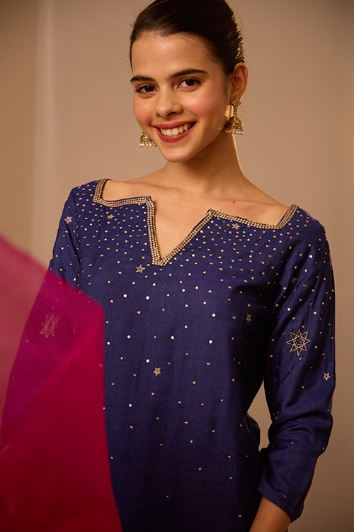 Daystar Embroidered Blue Kurti Pant Set With Dupatta Online