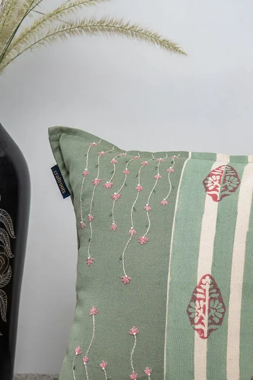 Craftroots Peach & Mint Daisy Handcrafted Cushion Cover
