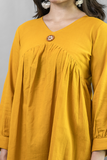 Moralfibre Golden Yellow Dress With Hand Embroidered, Mirrored Broach & Folded Sleeve Pattern