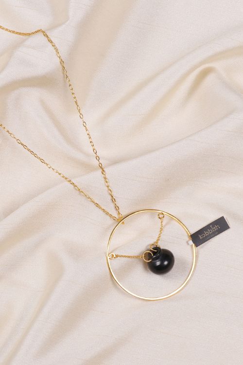 Kabbish'S Handi Round Pendent Of Black Pottery And Brass