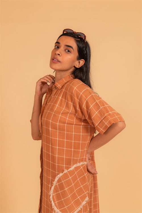 Moralfibre Beach Dress With Patch Pockets In Check Fabric From "Shapes Collection "