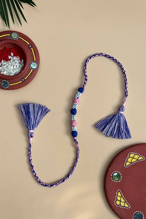 Antarang- Navrang Bead Rakhi- Set Of 2- Blue, Light Pink Rakhi + Maroon, Yellow Rakhi