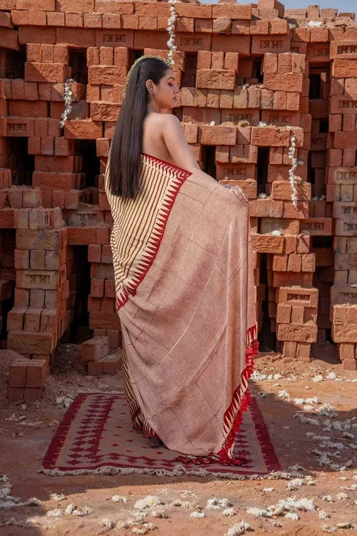 Craftroots Saree With Block Print and Tassels