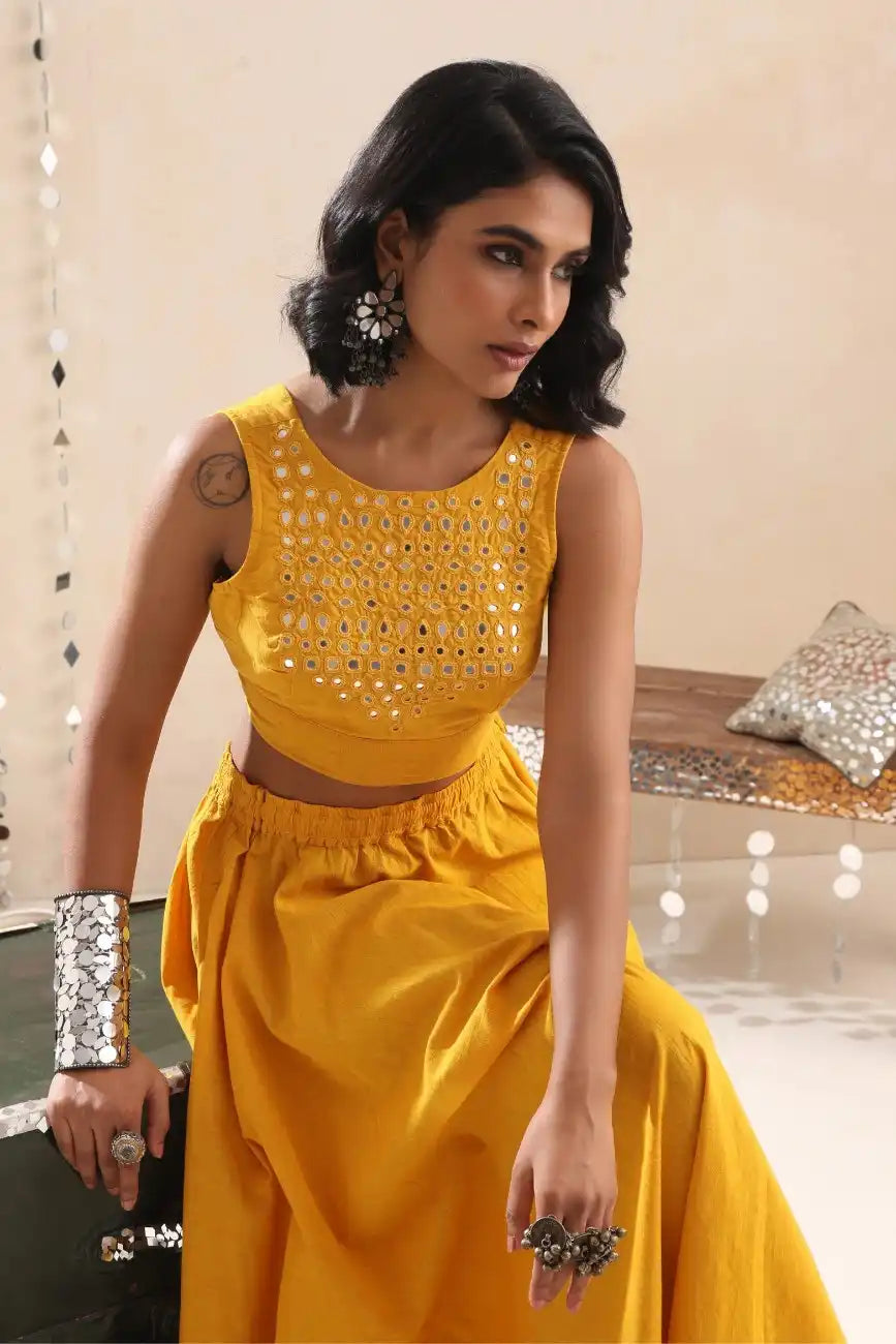 Okhai "Sunshine" Mirrorwork Yellow Pure Cotton Sleeveless Blouse