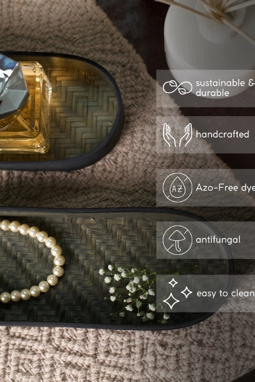 Kadam HaatHandmade Bamboo Bedside Tray - (Set of 2) - Black