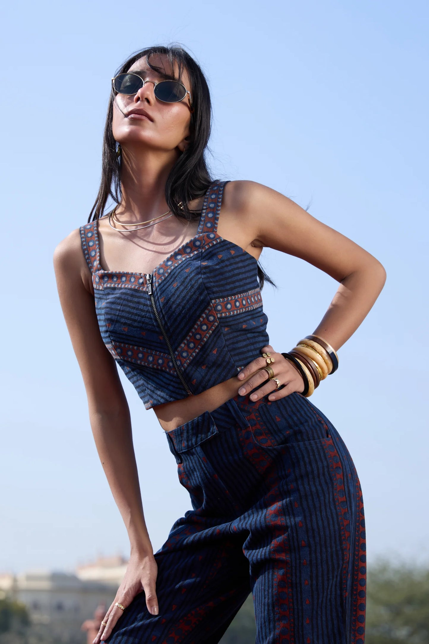 Okhai "Blue Hour" Cotton Twill Ajrakh Sleeveless Top
