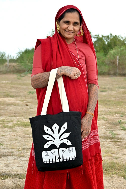 Okhai "Silent Companion" Hand Applique Work Pure Cotton Tote Bag