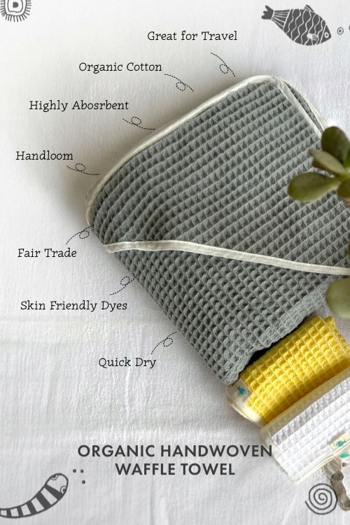 Whitewater Kids Organic Waffle Hooded Towel Set - Grey