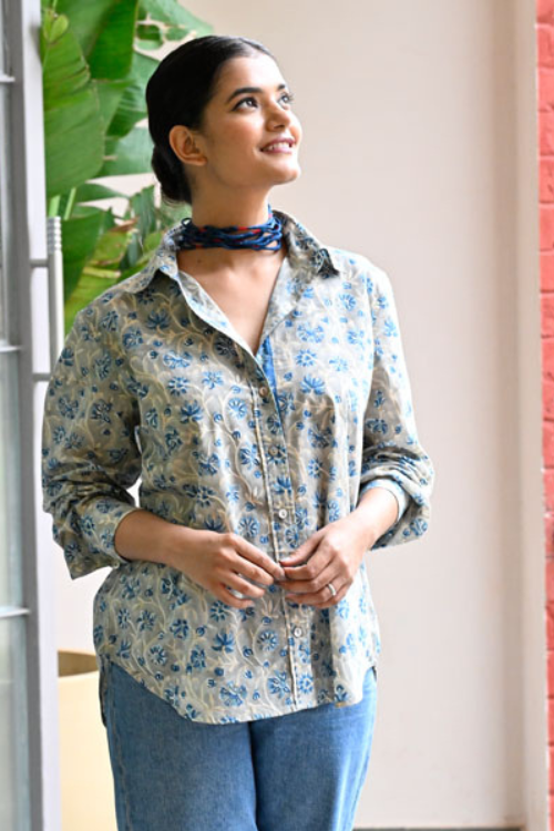 Dharan Kantha Embroidery "Dark Grey Vibe Shirt"