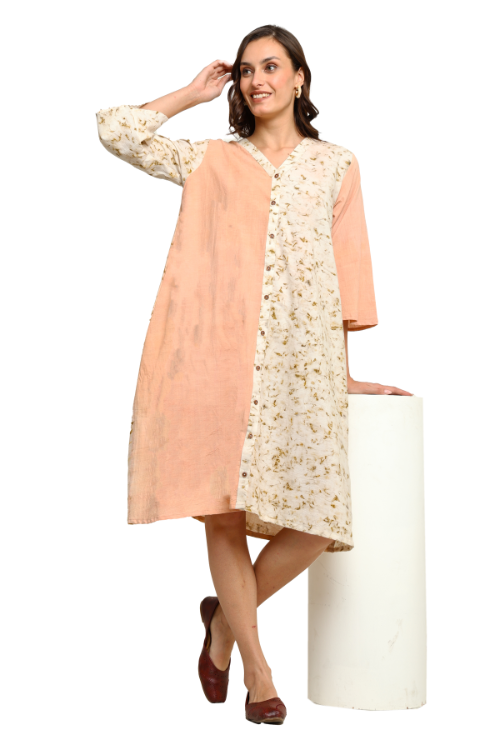 Bageeya "Sunrise Meadow" Natural Dyed Handwoven Cotton Button Down Dress