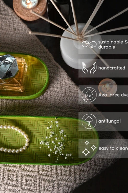 Kadam HaatHandmade Bamboo Bedside Tray - (Set of 2) - Green