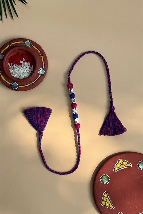 Antarang- Navrang Bead Rakhi- Set Of 2- Light Pink, Yellow Rakhi + Rani Pink, Blue Rakhi