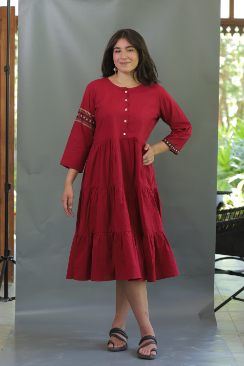 Moralfibre Rich Red Hand Embroidered Dress For Women Online