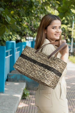 Handmade Sabai Grass Shopping Bag - Black