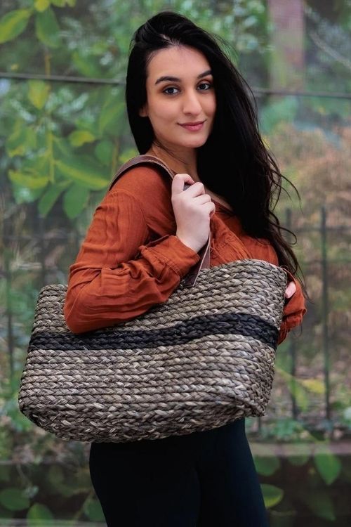 Handmade Sabai Grass Shopping Bag - Black