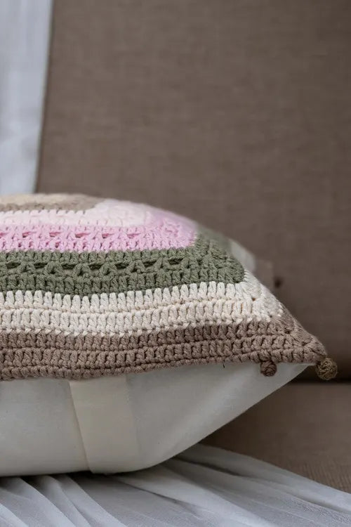 Craftroots Decorative Floral Crochet Cushion Cover Cotton