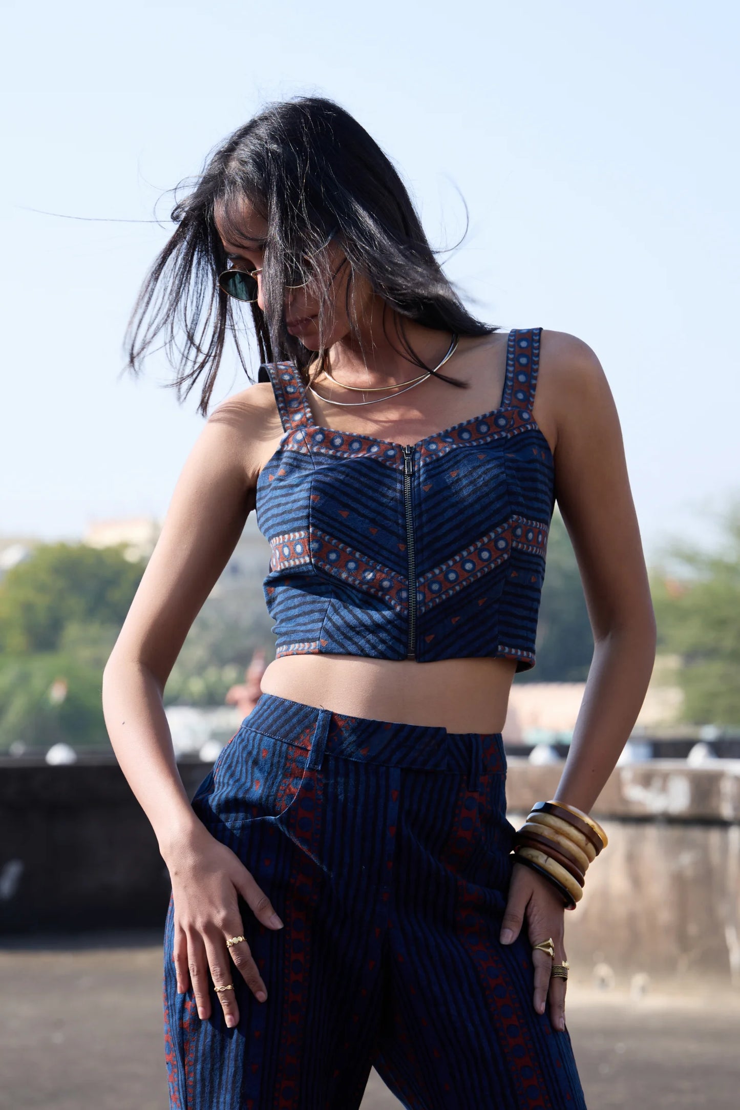 Okhai "Blue Hour" Cotton Twill Ajrakh Sleeveless Top
