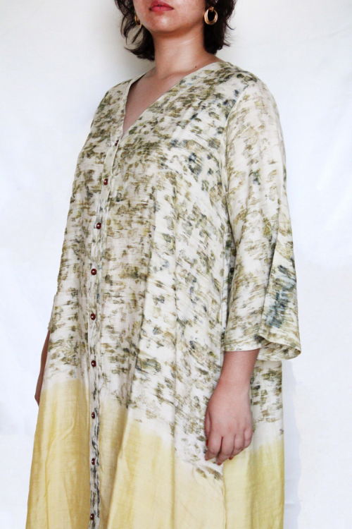 Bageeya “Mogra Sundri ” Natural Dyed Handcrafted Tussar Cotton Button Down Dress