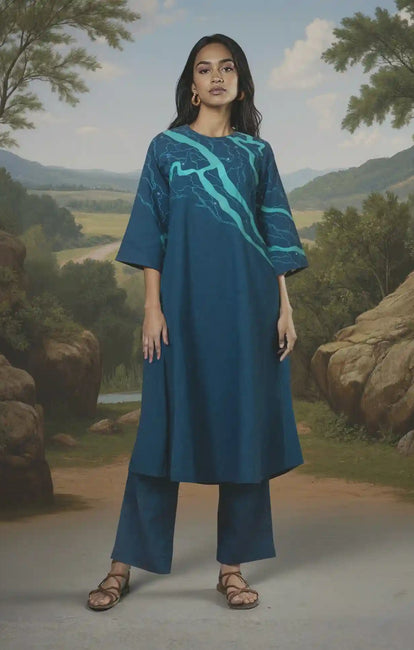 Okhai "Sundarbans" Hand Applique and Embroidery Pure Cotton Kurta Pant Set