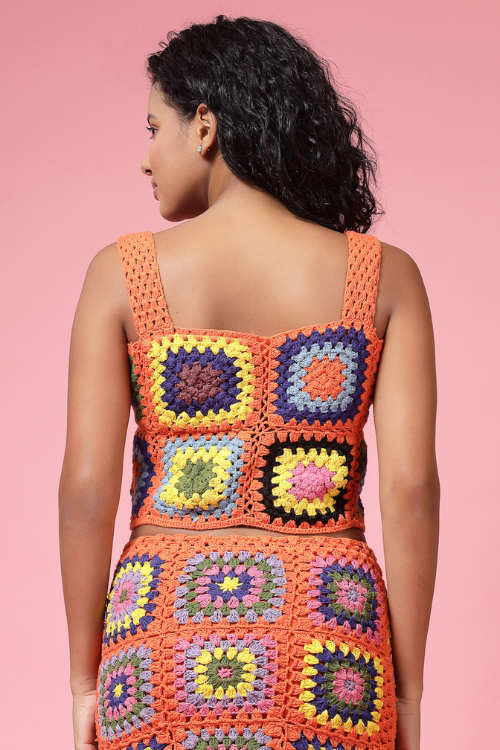 Ajoobaa "Strappy" Crochet Crop Top- Orange