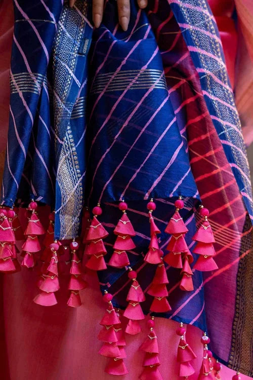 Craftroots Laheriya Chanderi Purple Saree With Tassels