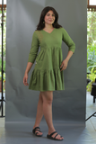 Moralfibre Olive Green Minimal Embroidered Short Dress