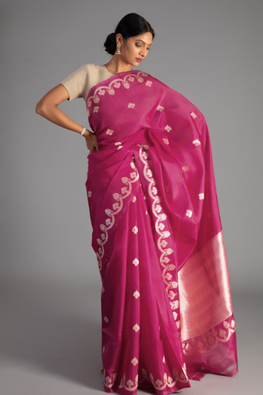 Rose Handloom Banarasi Pure Katan Silk Kadwa Saree