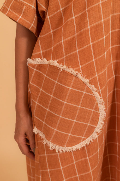 Moralfibre Beach Dress With Patch Pockets In Check Fabric From "Shapes Collection "