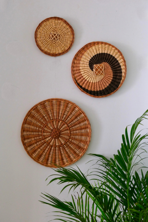 Kadam Haat Handmade Wicker Wall Plate Set of 3 (9" + 12" + 15")