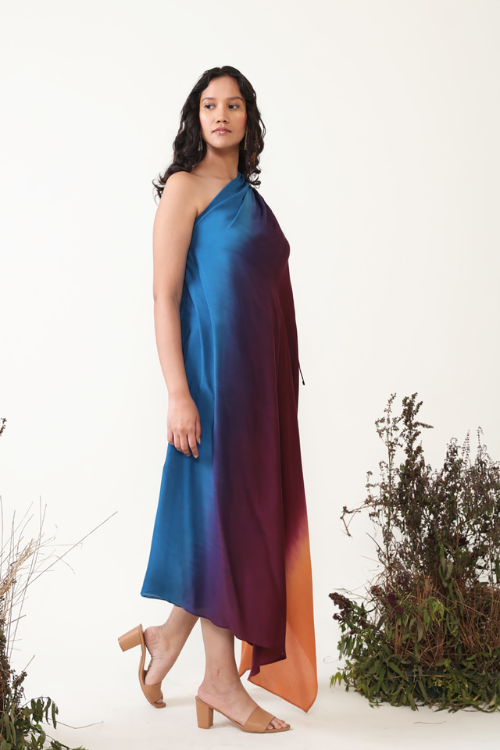 Chambray & Co.'S Ilana One Shoulder Multi Color Ombre Dress