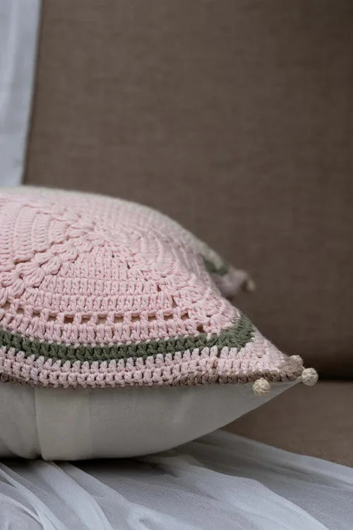 Craftroots Boho Floral Handwork Crochet Cushion Cover Cotton