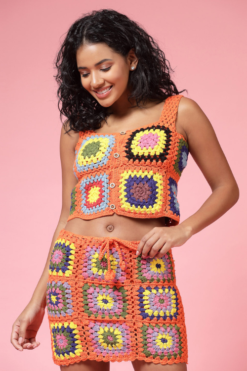 Ajoobaa "Strappy" Crochet Crop Top- Orange