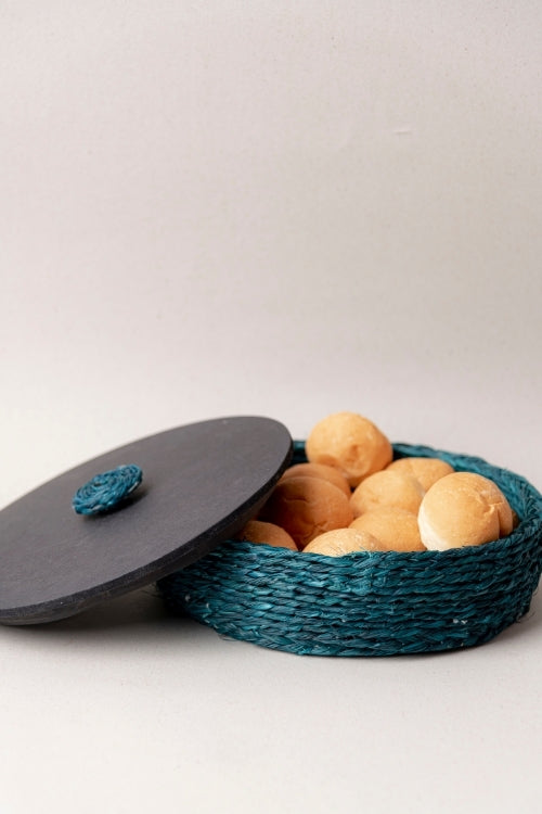 Kadam Haat Handmade Sabai Grass Roti Box - Indigo