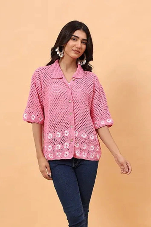Ajoobaa "Daisy" Crochet Shirt - Pink