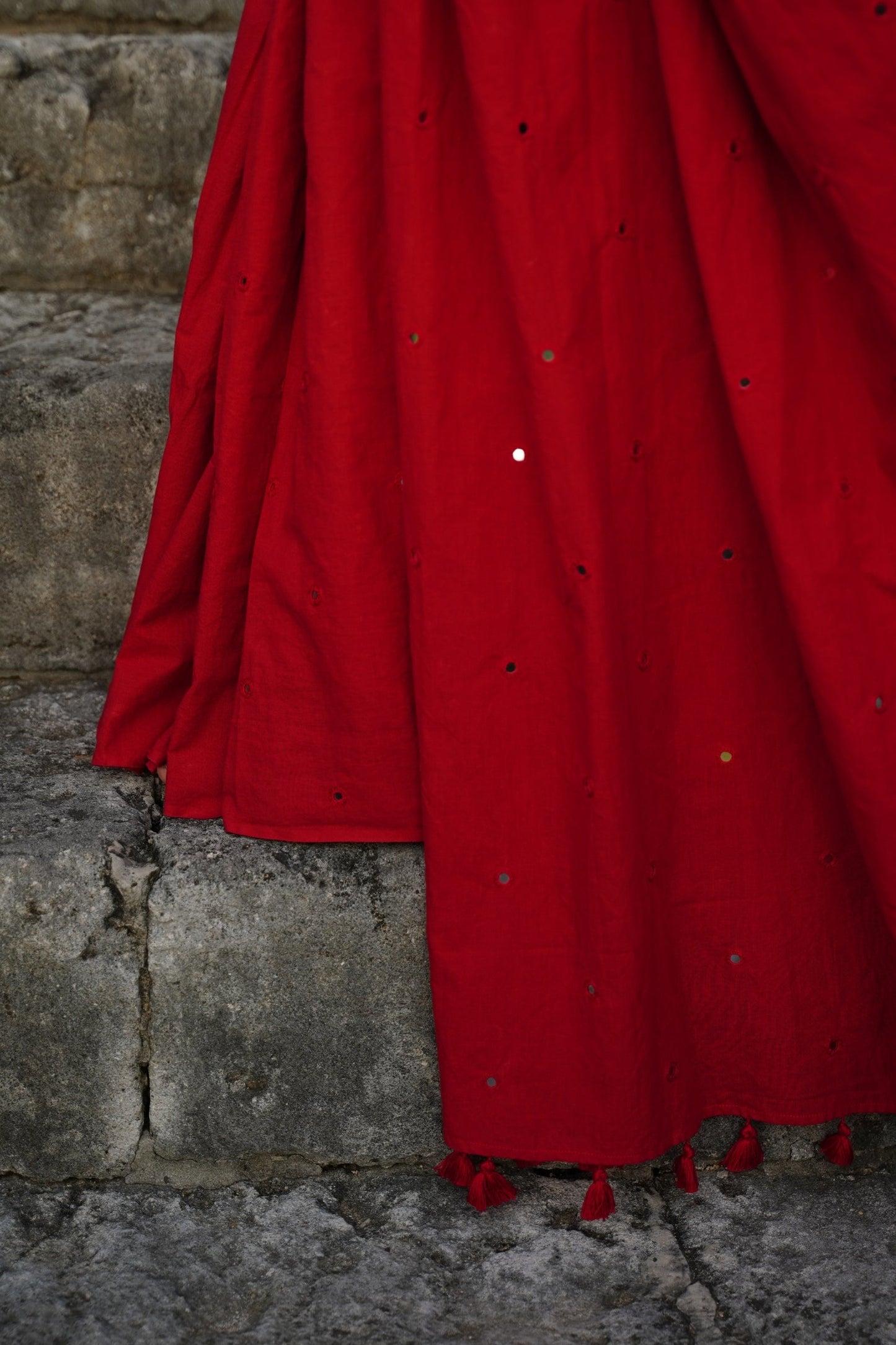 Okhai 'Embrace' Hand Embroidered Mirror Work Cotton Saree