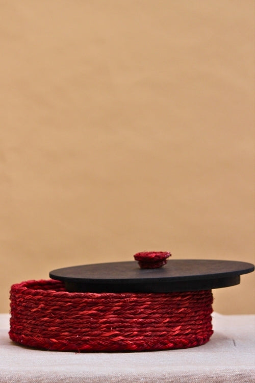 Kadam Haat Handmade Sabai Grass Roti Box - Red