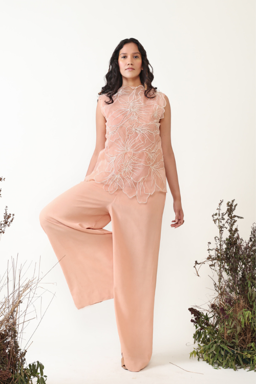 Chambray & Co.'S Gaia Resham Thread Emboirdered Silk Coord Set