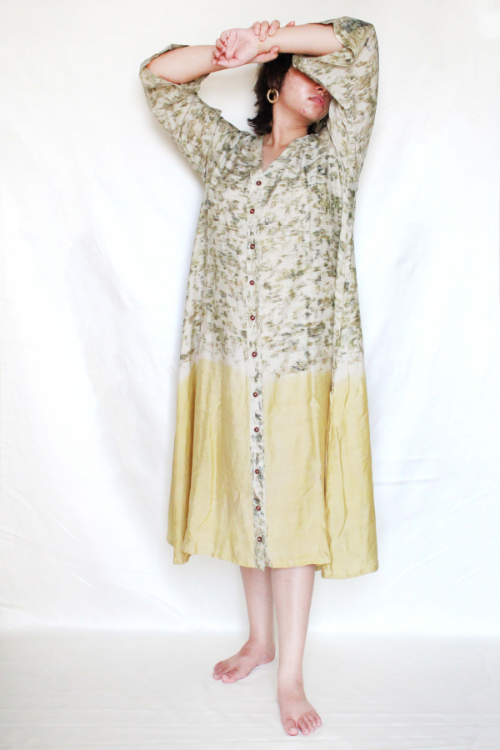 Bageeya “Mogra Sundri ” Natural Dyed Handcrafted Tussar Cotton Button Down Dress