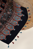 Jahangir Khatri-Traditional Ajrakh Hand Block Printed & Natural Dyed Modal Black Saree With Tassels