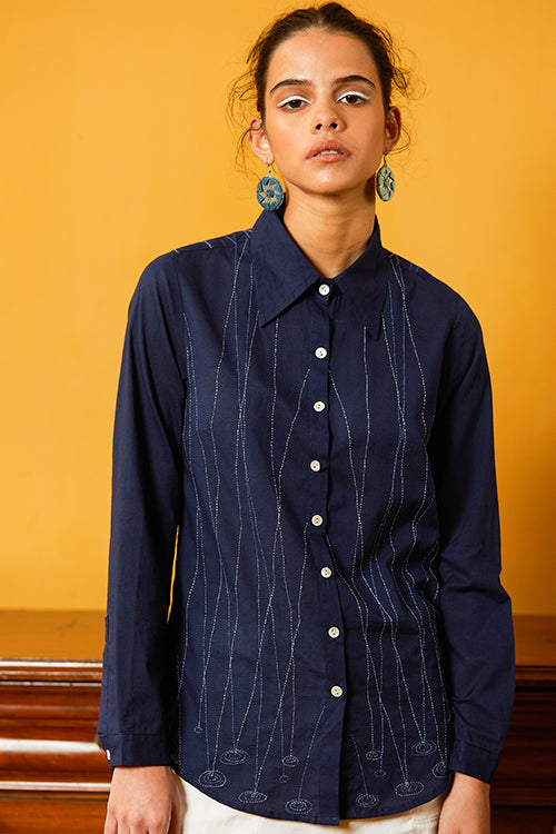 Okhai 'Puddle' Hand Embroidery Full Sleeve Pure Cotton Shirt | Relove