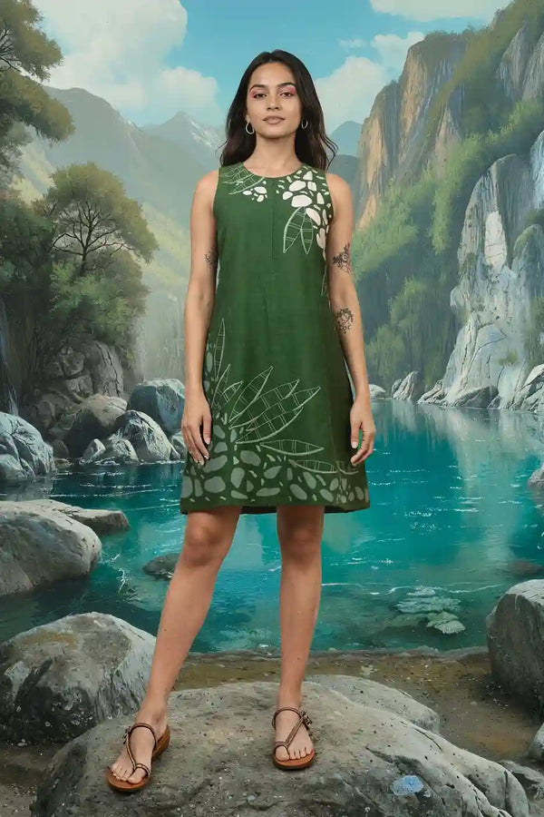 Okhai "River" Hand Applique and Embroidery work Pure Cotton Dress