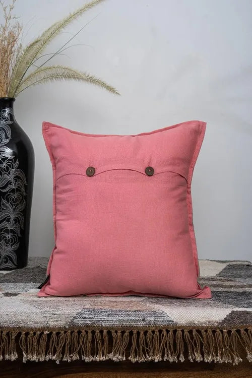 Craftroots Peach & Mint Green Hand-Embroidered Daisy Cushion Cover Set Of 2
