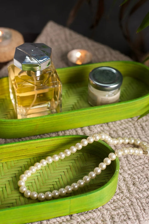 Kadam HaatHandmade Bamboo Bedside Tray - (Set of 2) - Green
