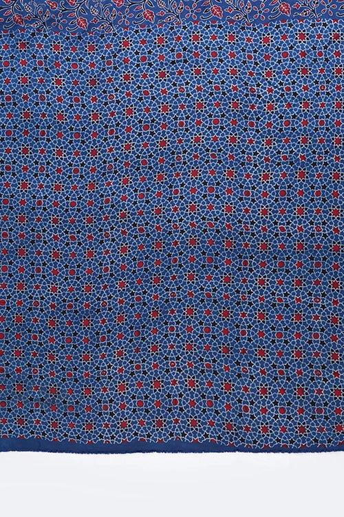 TENAARO Lotus Indigo Ajrakh Hand Block Printed Modal Silk Saree