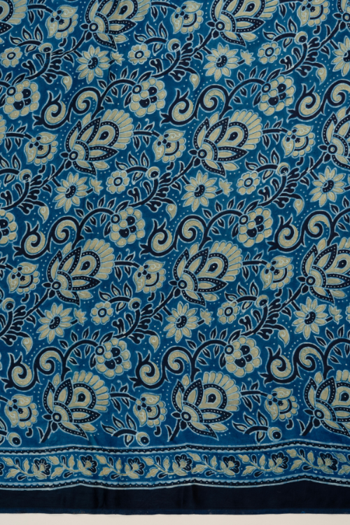 Jahangir Khatri-Traditional Ajrakh Hand Block Printed & Natural Dyed Modal Saree With Tassels - Indigo Blue