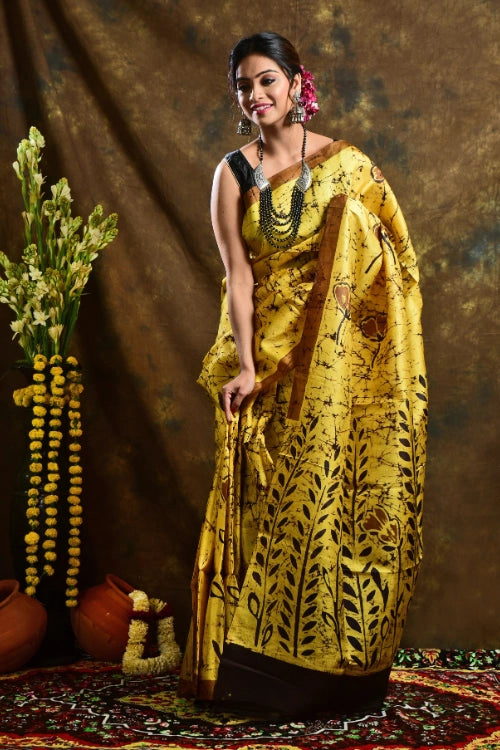 GC 'Tulip' Handwoven Hand Batik Pure Silk with SilkMark Saree