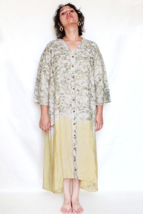 Bageeya “Mogra Sundri ” Natural Dyed Handcrafted Tussar Cotton Button Down Dress